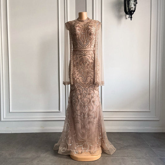 Long Champagne Evening Dress 2022 Mermaid Style Party Gowns - LiveTrendsX