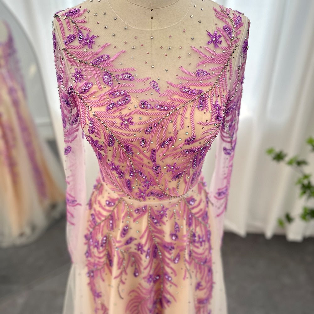 Long Sleeve Lilac Evening Dresses Formal Gowns - LiveTrendsX