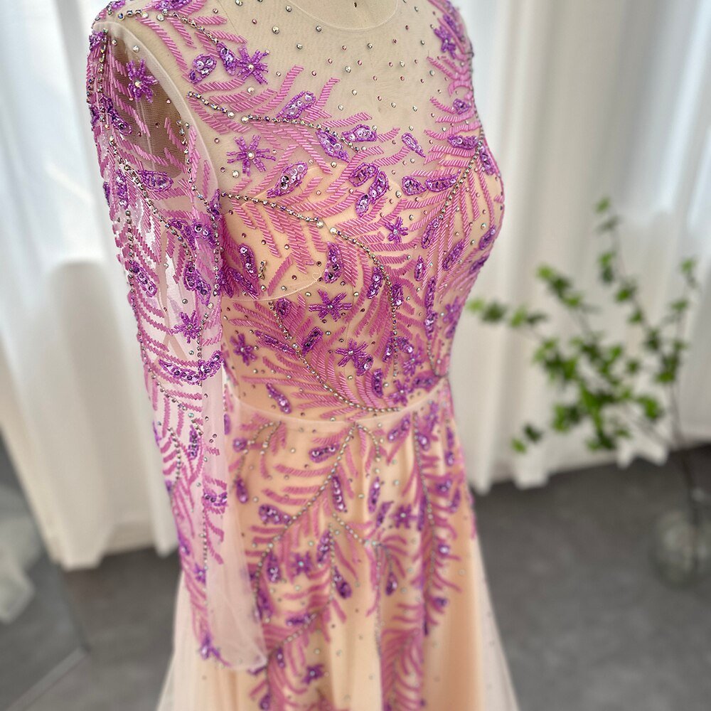 Long Sleeve Lilac Evening Dresses Formal Gowns - LiveTrendsX