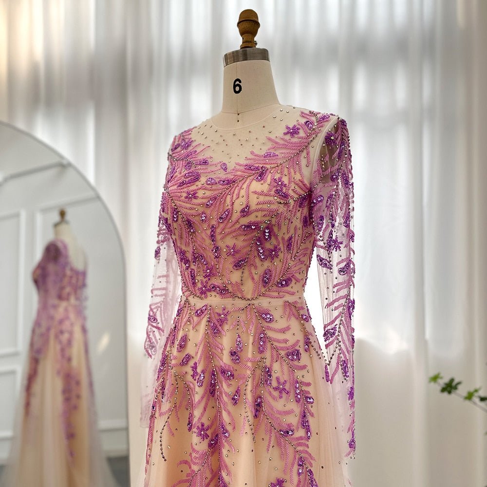 Long Sleeve Lilac Evening Dresses Formal Gowns - LiveTrendsX