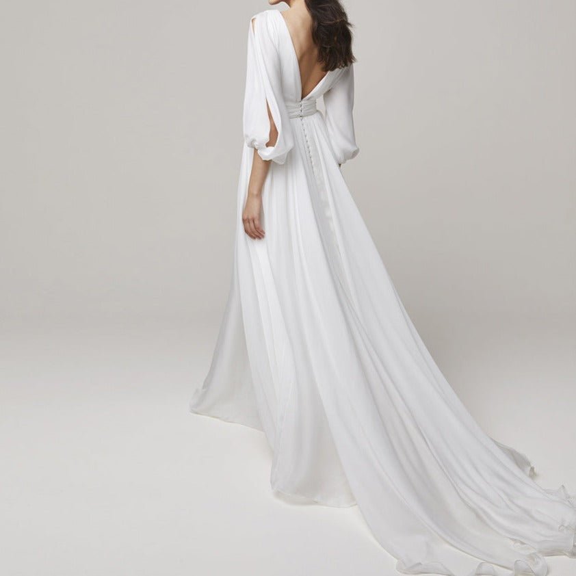 Long Sleeve Tail Satin Wedding Dress - LiveTrendsX