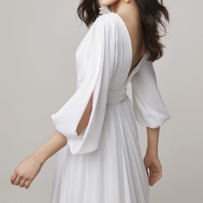 Long Sleeve Tail Satin Wedding Dress - LiveTrendsX