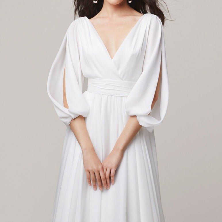 Long Sleeve Tail Satin Wedding Dress - LiveTrendsX