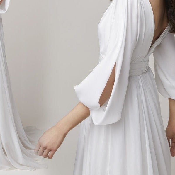 Long Sleeve Tail Satin Wedding Dress - LiveTrendsX