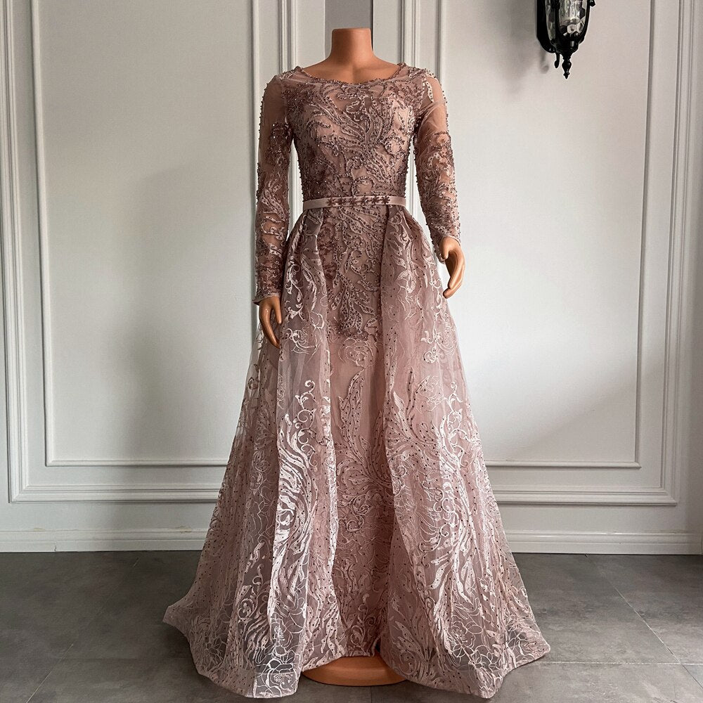 Long Sleeve Vintage Lace Dubai Women Formal Evening Gowns - LiveTrendsX