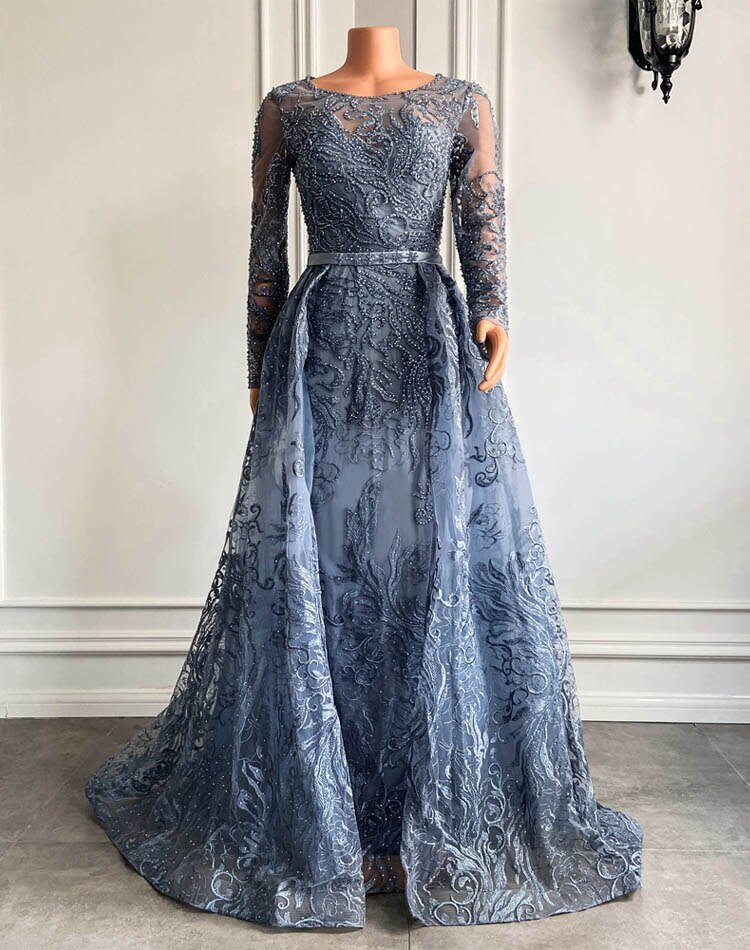Long Sleeve Vintage Lace Dubai Women Formal Evening Gowns - LiveTrendsX