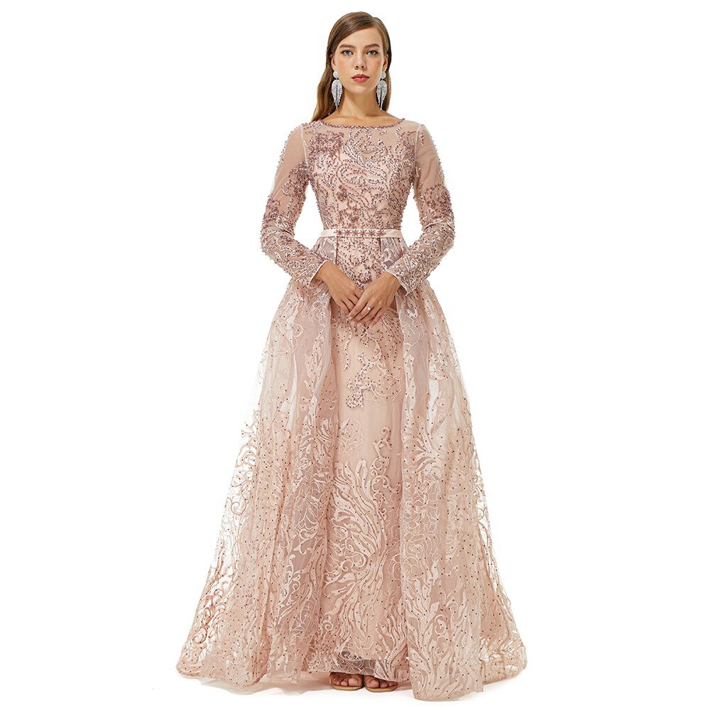 Long Sleeve Vintage Lace Dubai Women Formal Evening Gowns - LiveTrendsX