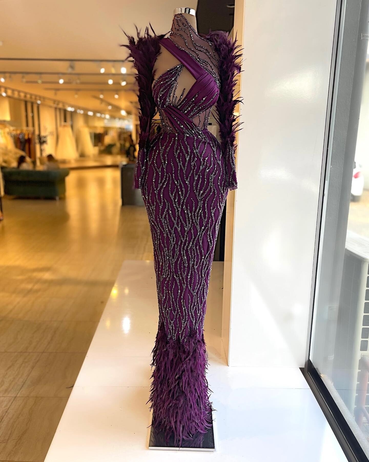 Long Sleeves Feathers Sequins Sparkly Women Long Elegant Evening Pageant Gowns - LiveTrendsX