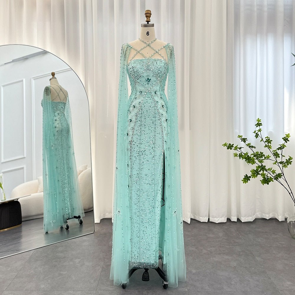 Luxury Dubai Aqua Lilac Arabic Mermaid Evening Dress - LiveTrendsX