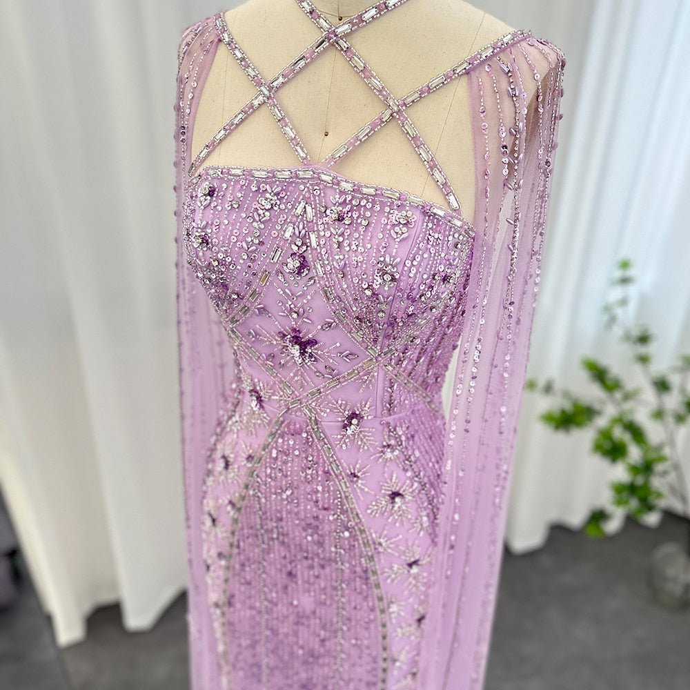 Luxury Dubai Aqua Lilac Arabic Mermaid Evening Dress - LiveTrendsX