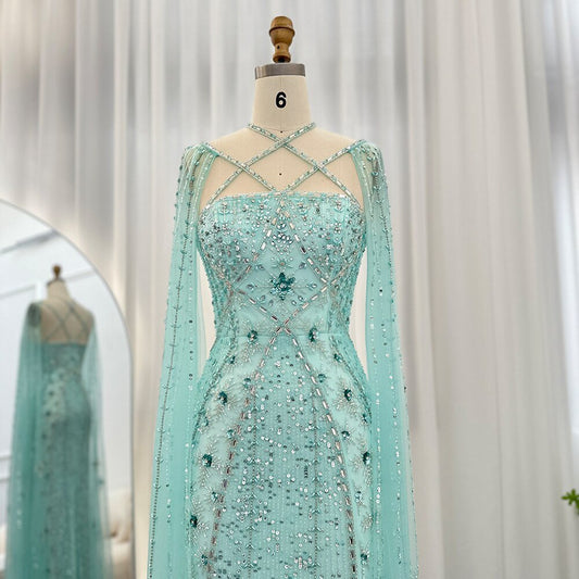 Luxury Dubai Aqua Lilac Arabic Mermaid Evening Dress - LiveTrendsX
