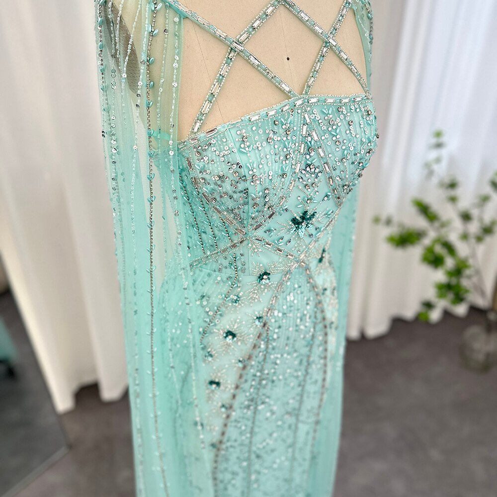 Luxury Dubai Aqua Lilac Arabic Mermaid Evening Dress - LiveTrendsX