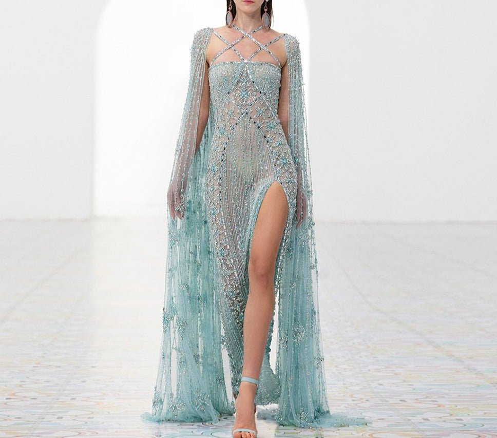 Luxury Dubai Aqua Lilac Arabic Mermaid Evening Dress - LiveTrendsX