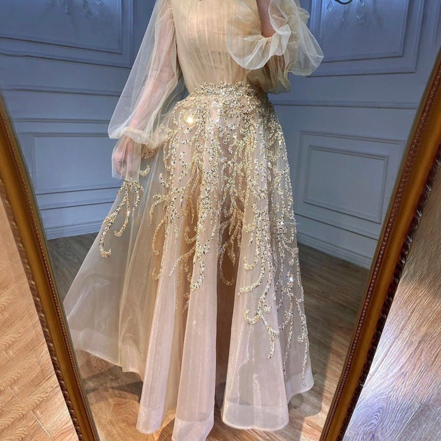 Luxury Evening Dresses Gowns Lantern Sleeves - LiveTrendsX