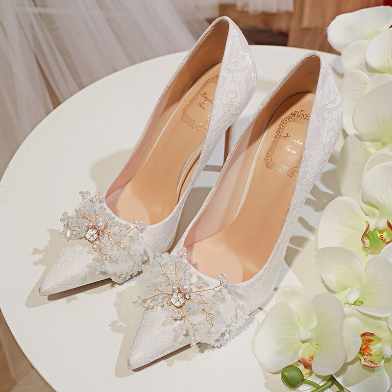 Main White Dress Bridal Rhinestone Single Shoes Thin Heel - LiveTrendsX