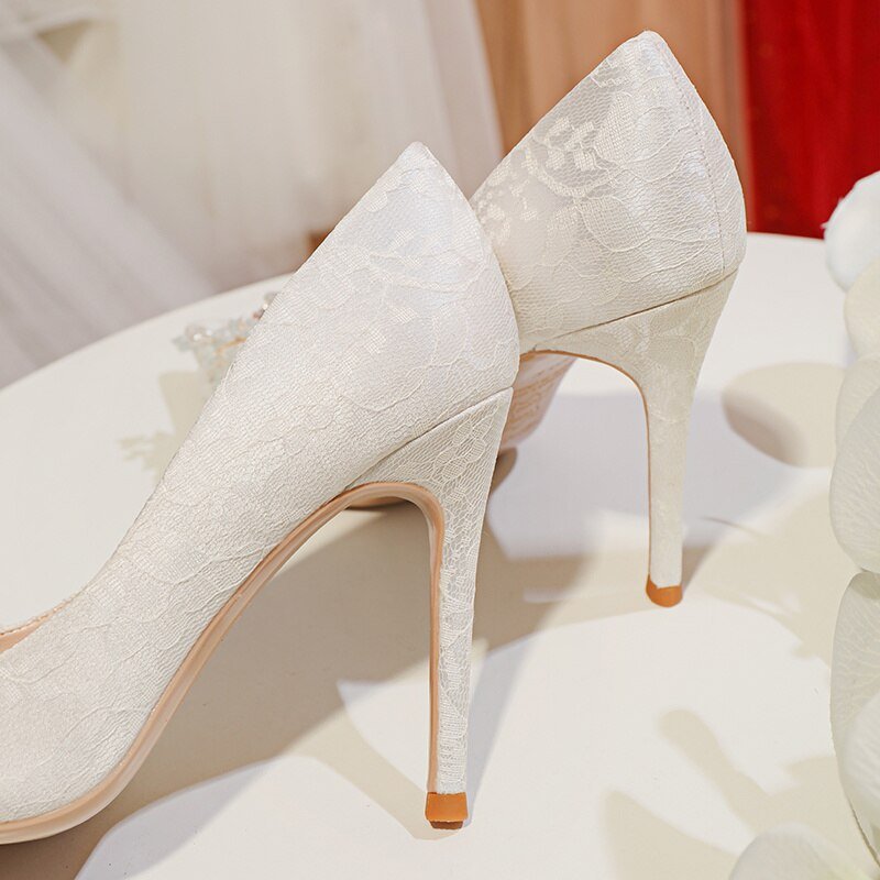 Main White Dress Bridal Rhinestone Single Shoes Thin Heel - LiveTrendsX