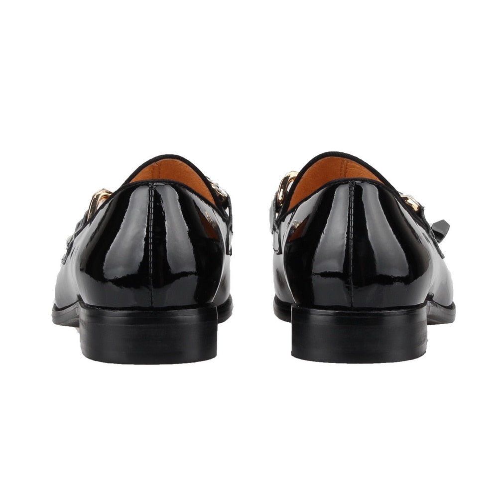Men Patent leather Shoes metal chain Loafers - LiveTrendsX