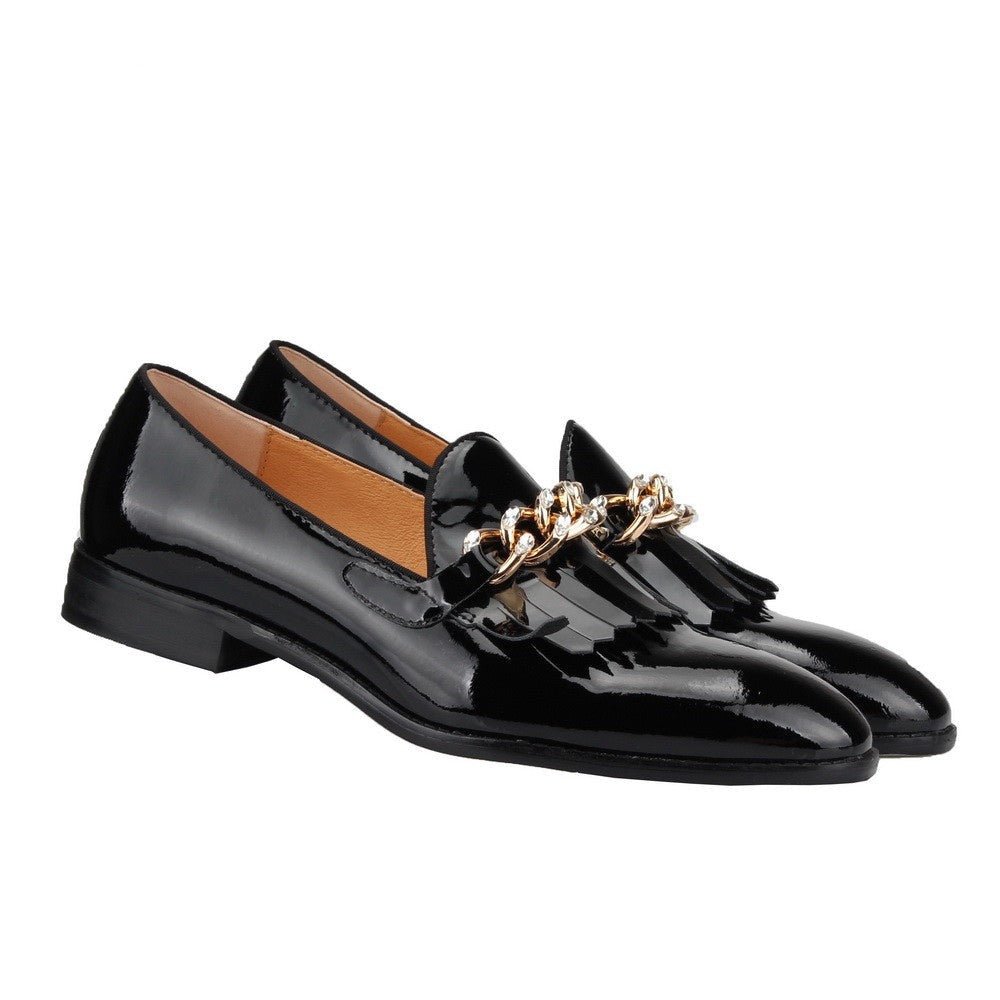 Men Patent leather Shoes metal chain Loafers - LiveTrendsX