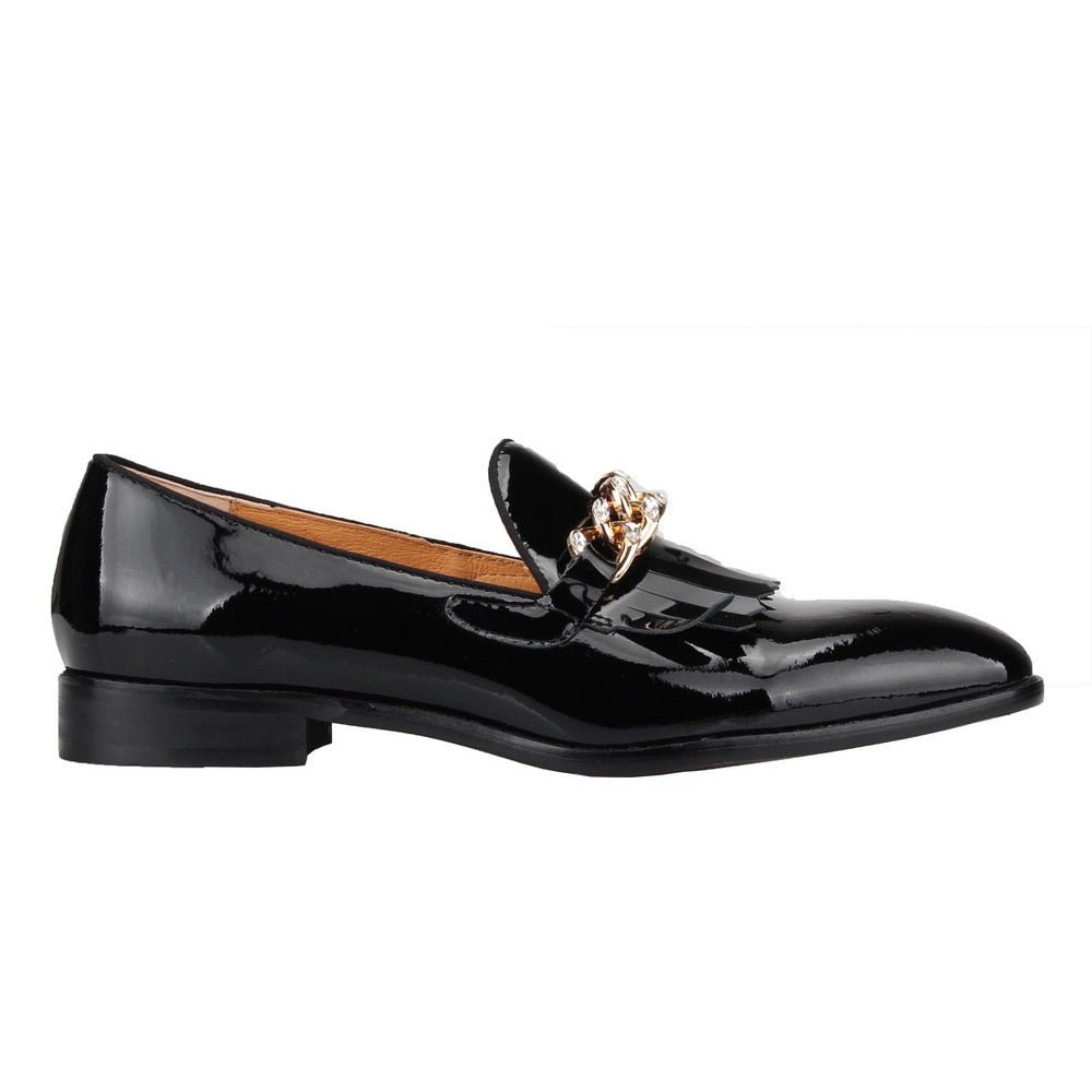 Men Patent leather Shoes metal chain Loafers - LiveTrendsX