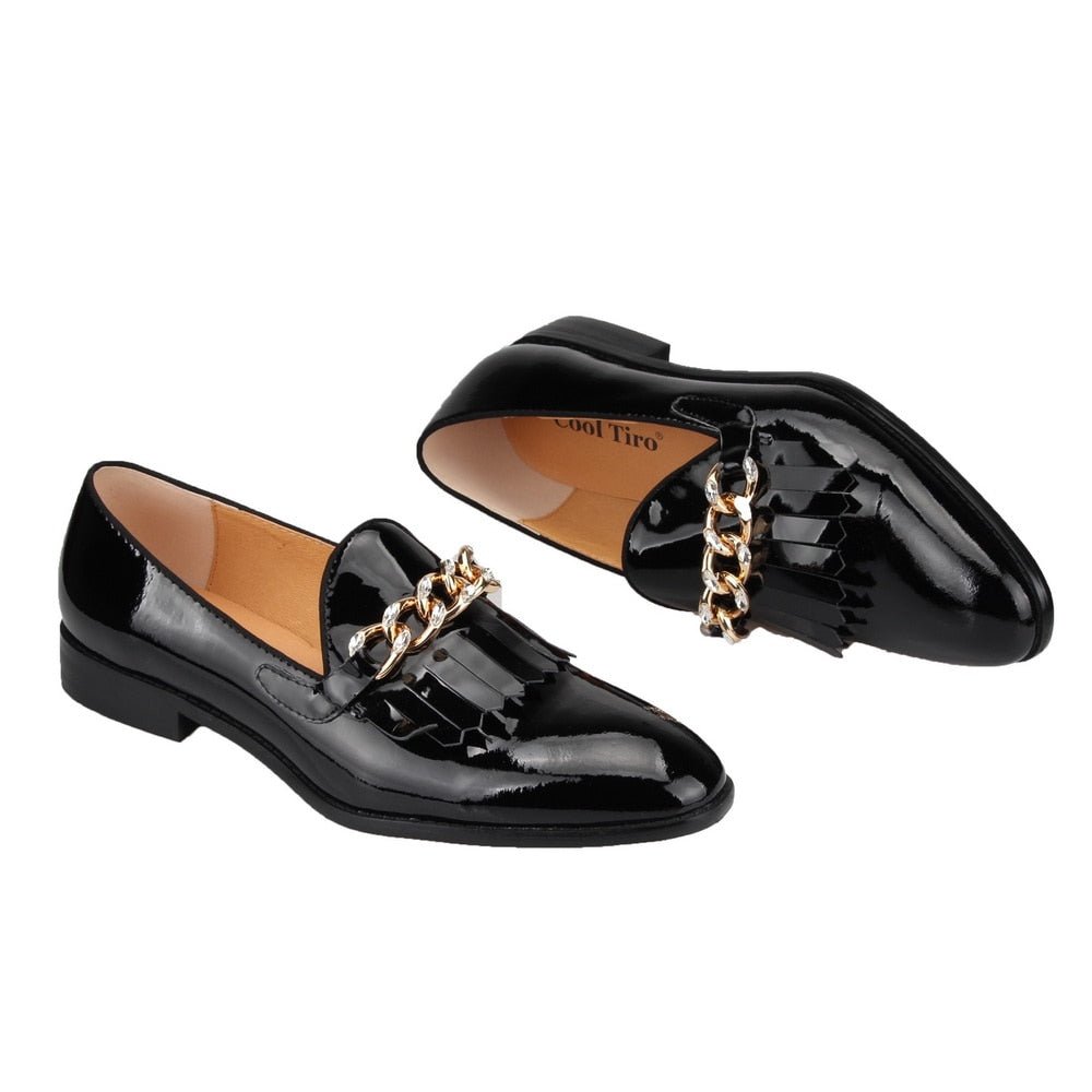 Men Patent leather Shoes metal chain Loafers - LiveTrendsX
