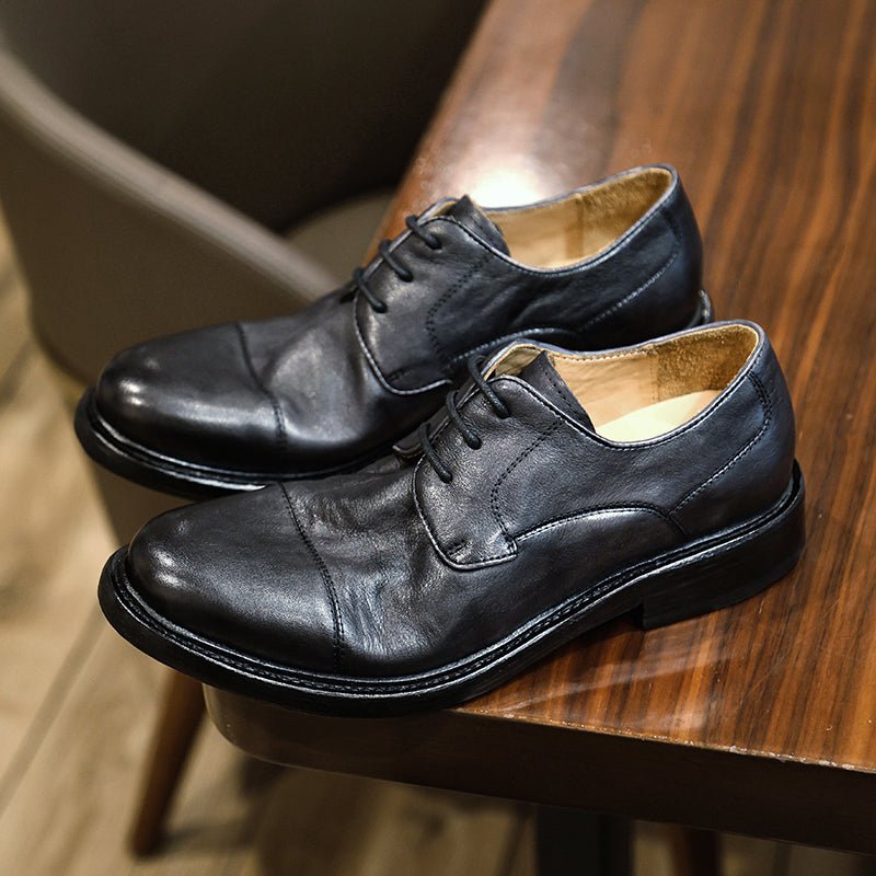 Men round toe casual leather shoes breathable low top shoes - LiveTrendsX