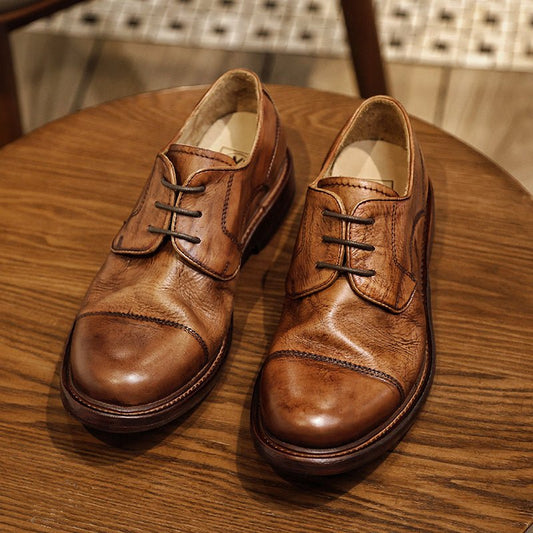 Men round toe casual leather shoes breathable low top shoes - LiveTrendsX