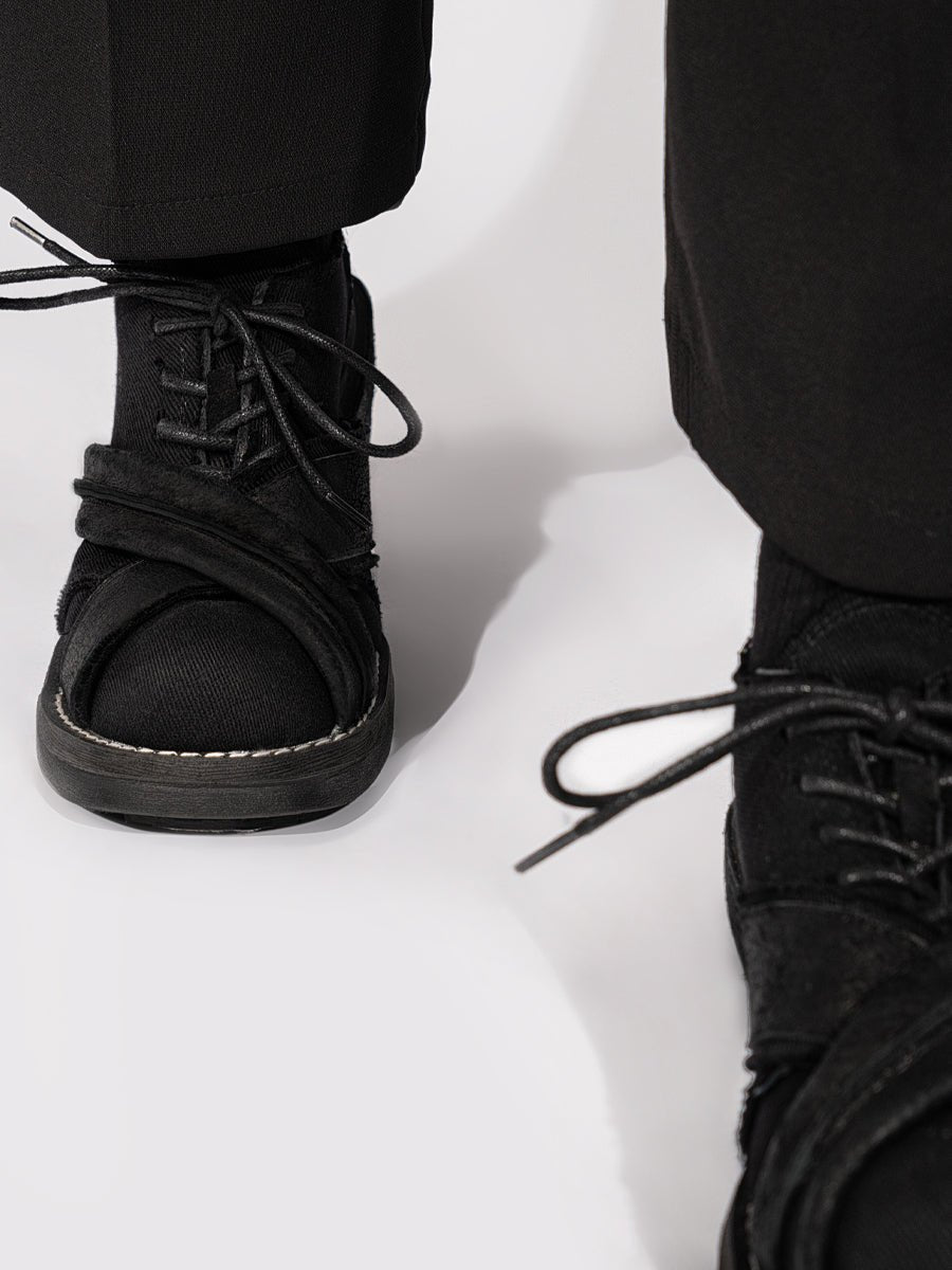 Men's breathable shoes with heightened thick bottom cowhide and canvas - LiveTrendsX