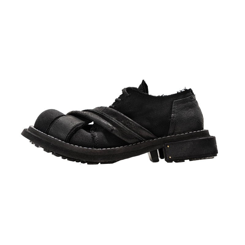 Men's breathable shoes with heightened thick bottom cowhide and canvas - LiveTrendsX