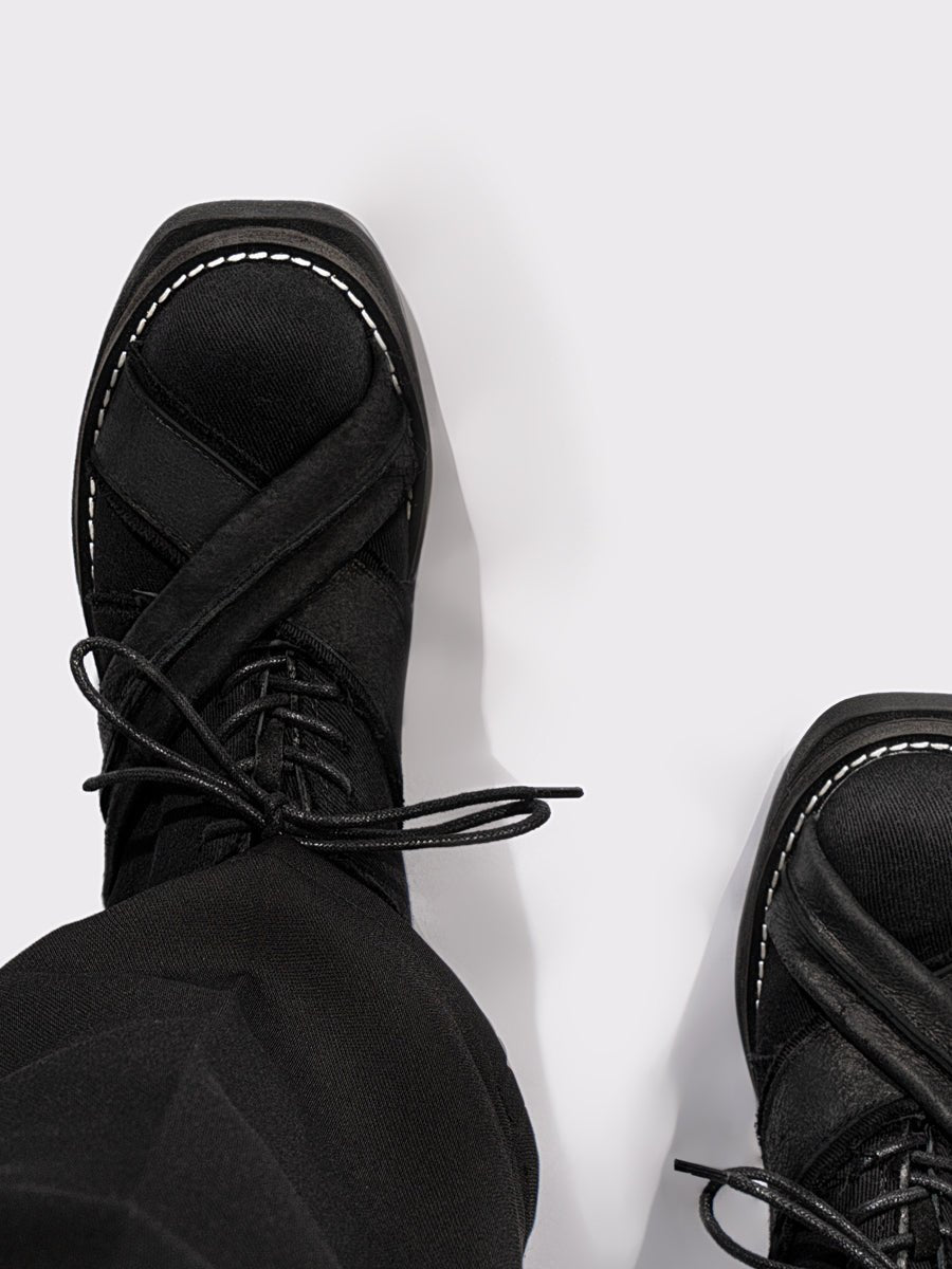 Men's breathable shoes with heightened thick bottom cowhide and canvas - LiveTrendsX