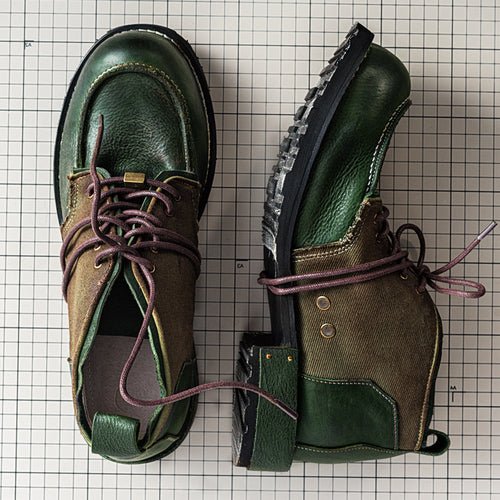 Men's dark green retro leather work shoes - LiveTrendsX
