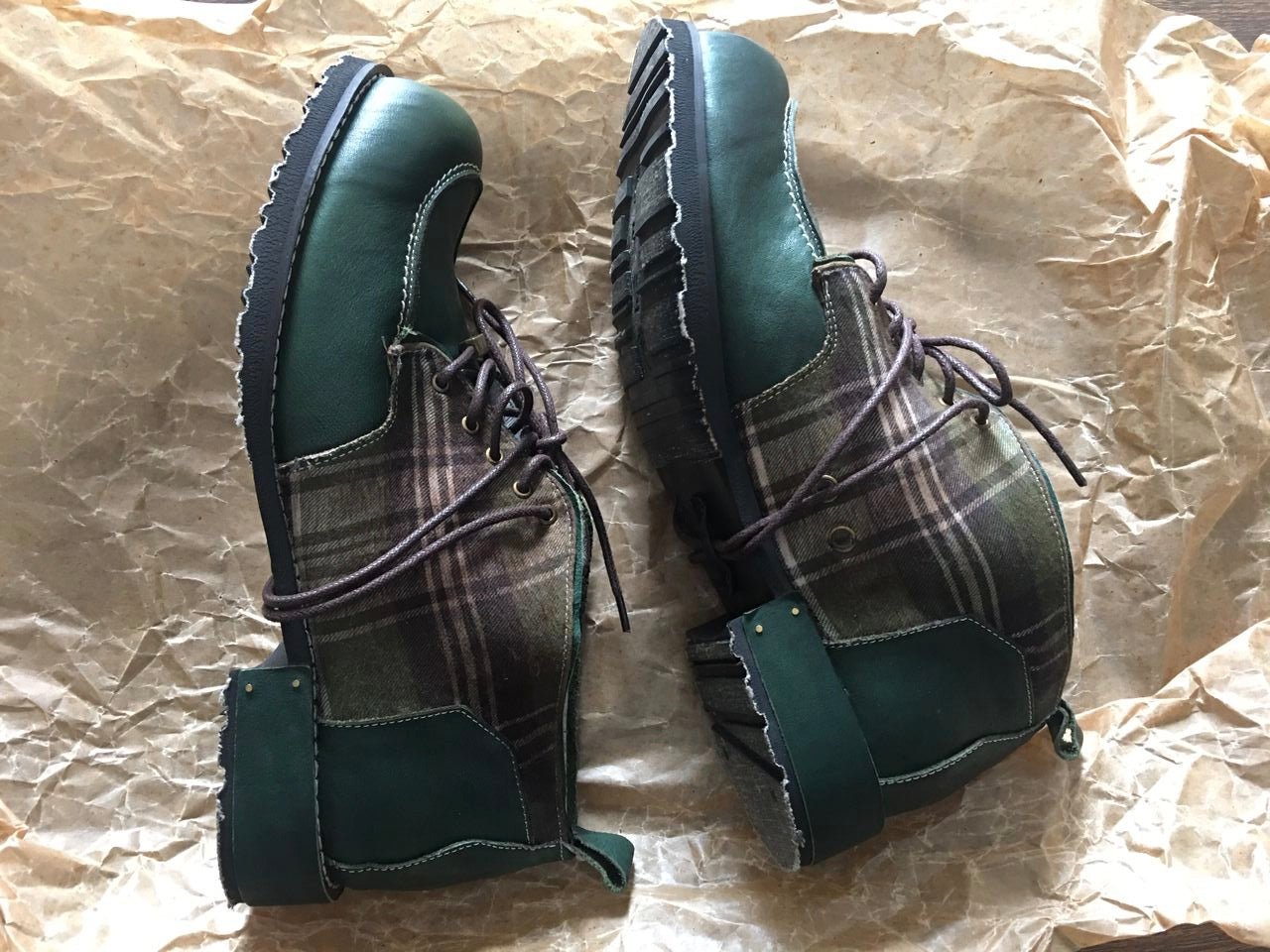 Men's dark green retro leather work shoes - LiveTrendsX