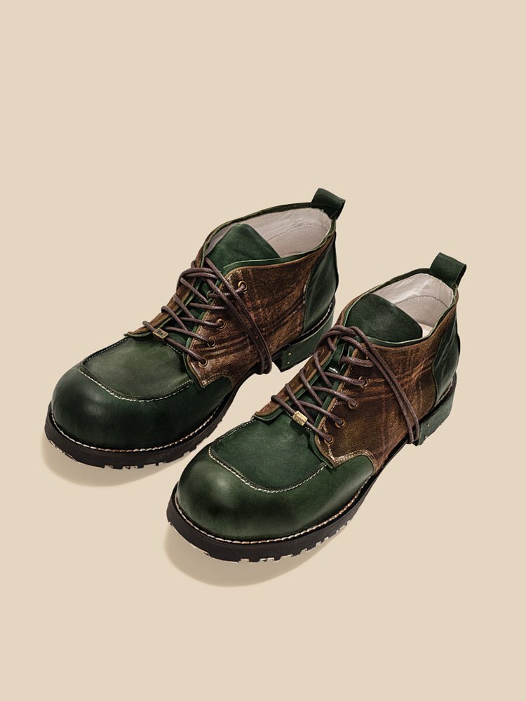 Men's dark green retro leather work shoes - LiveTrendsX