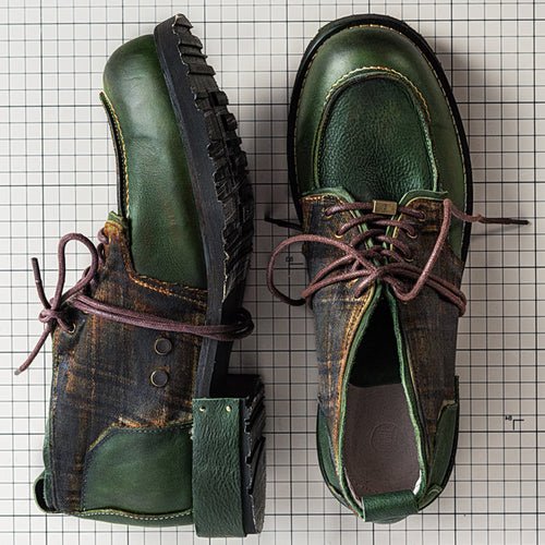 Men's dark green retro leather work shoes - LiveTrendsX