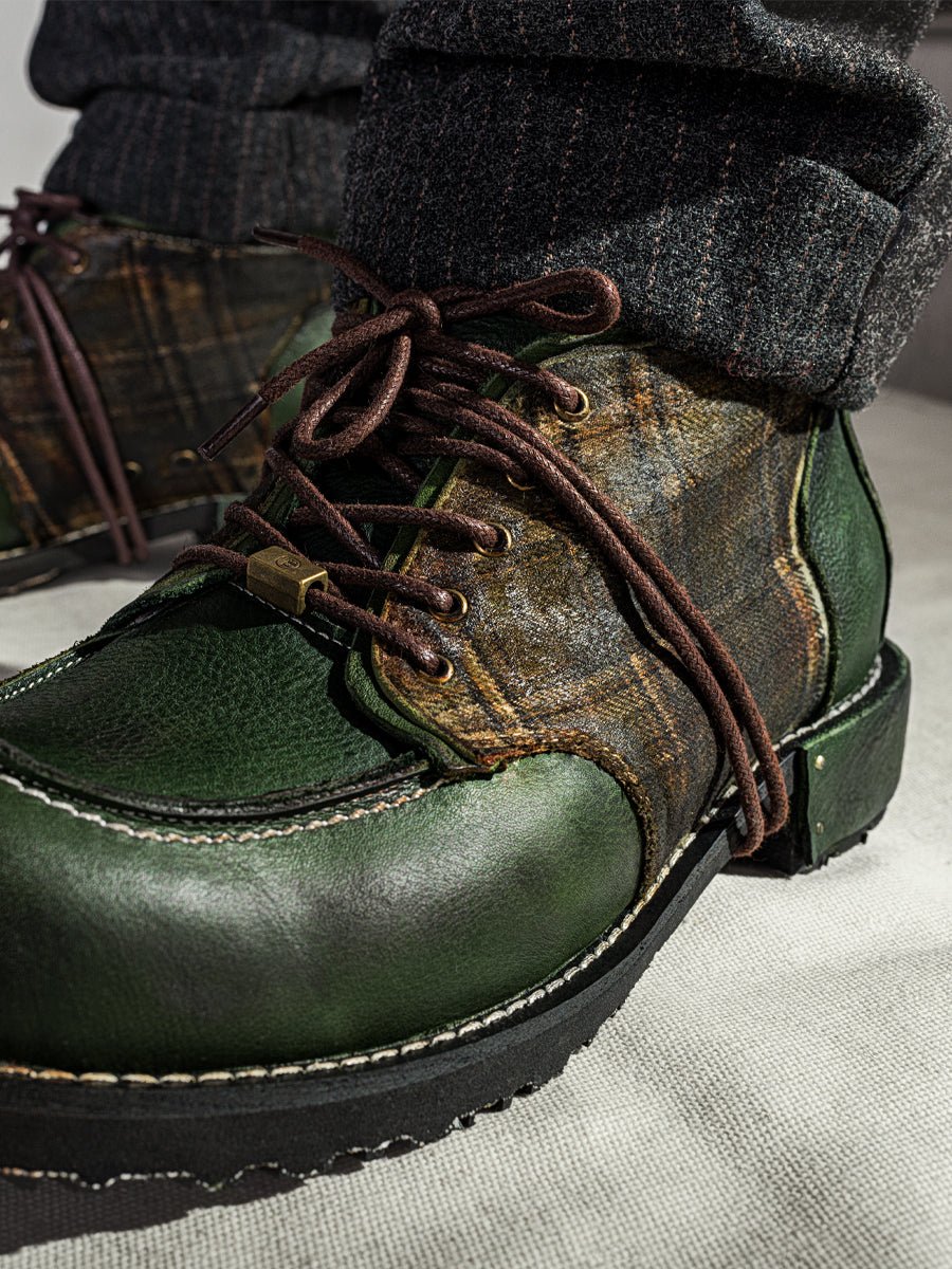 Men's dark green retro leather work shoes - LiveTrendsX