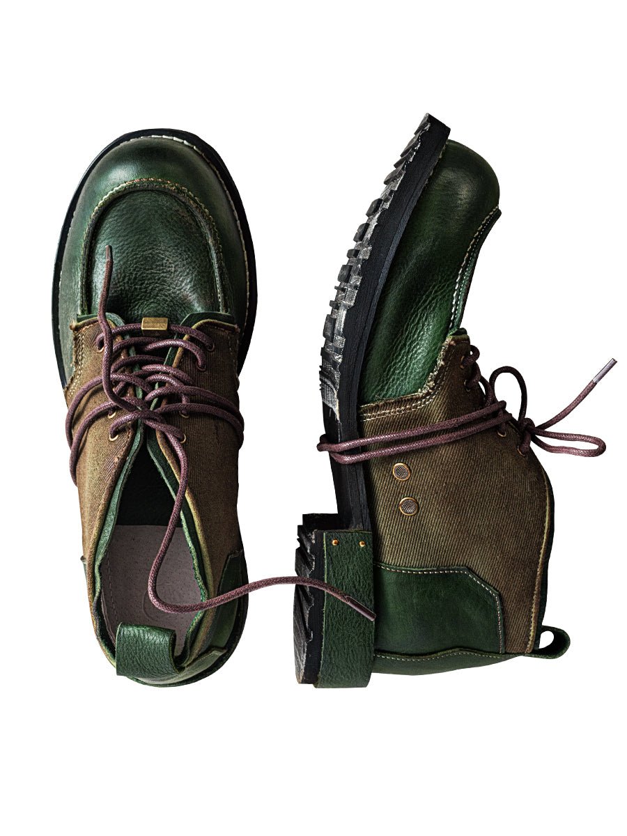 Men's dark green retro leather work shoes - LiveTrendsX