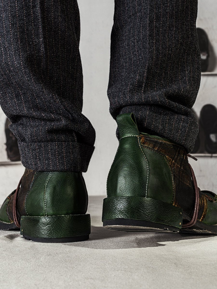 Men's dark green retro leather work shoes - LiveTrendsX
