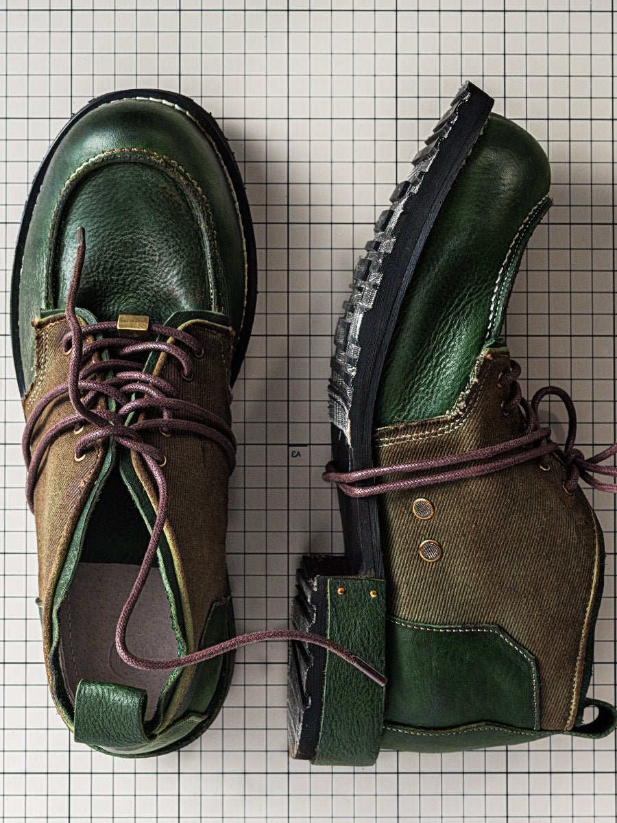 Men's dark green retro leather work shoes - LiveTrendsX