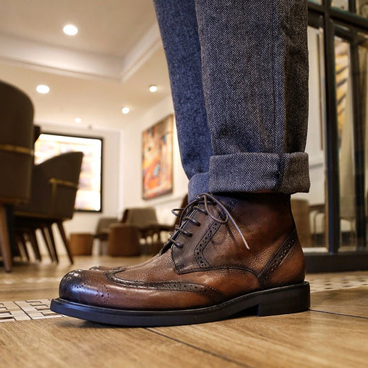 Men's retro round toe handmade breathable martin boots - LiveTrendsX