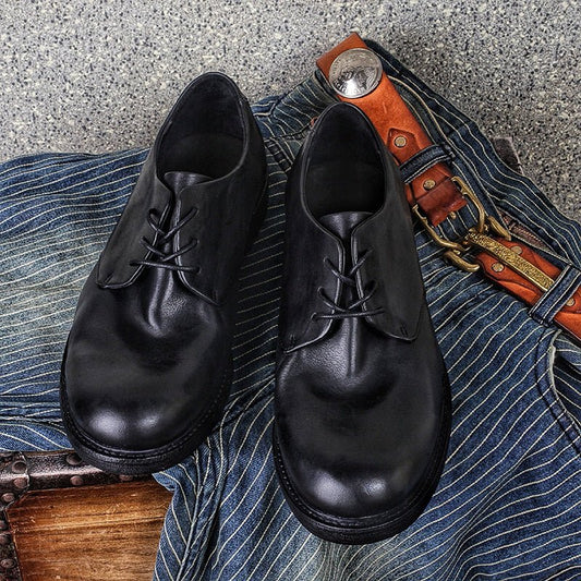 Men's round toe commuter leather thick sole leather shoes - LiveTrendsX