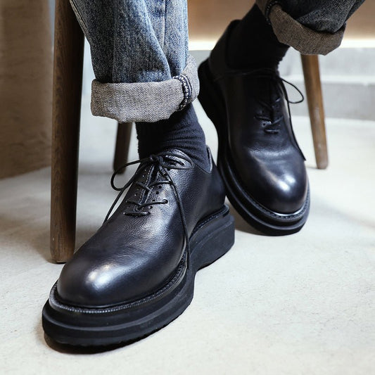 Men's thick sole leather shoes simple height increasing shoes - LiveTrendsX