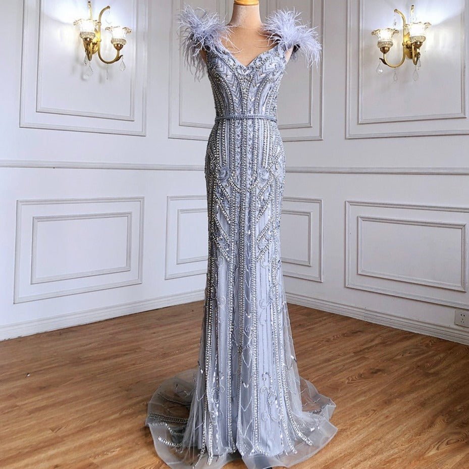 Mermaid Evening Dresses Gowns Elegant Feathers Beading For Women - LiveTrendsX