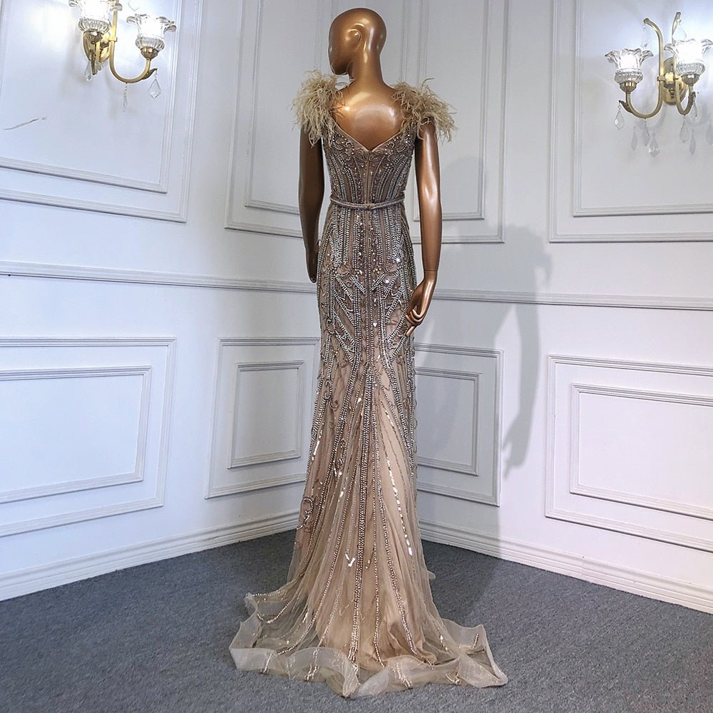 Mermaid Evening Dresses Gowns Elegant Feathers Beading For Women - LiveTrendsX