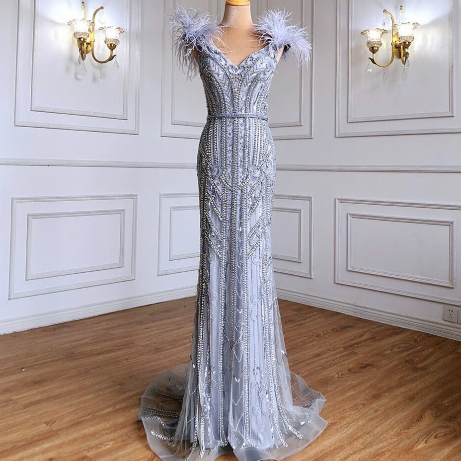 Mermaid Evening Dresses Gowns Elegant Feathers Beading For Women - LiveTrendsX