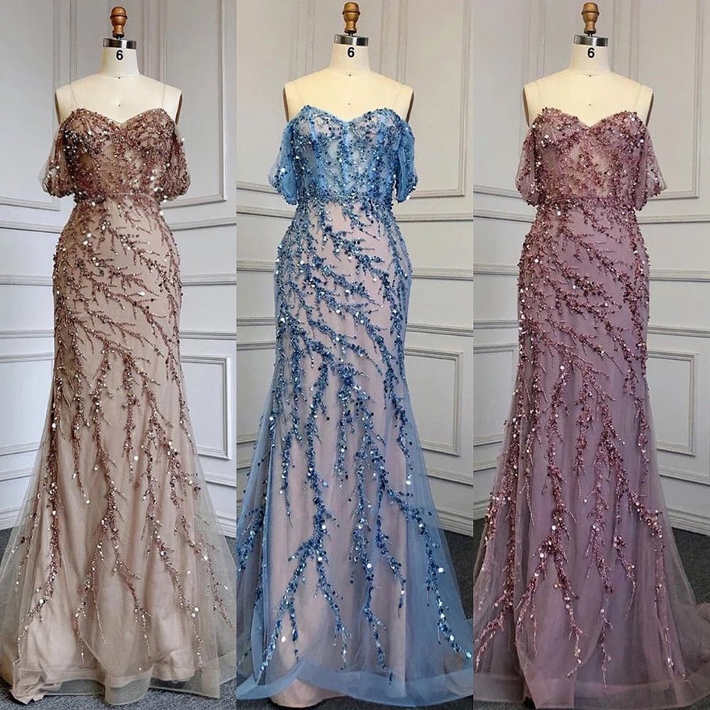 Mermaid Luxury Pink Evening Dresses Gowns Off The Shoulder - LiveTrendsX