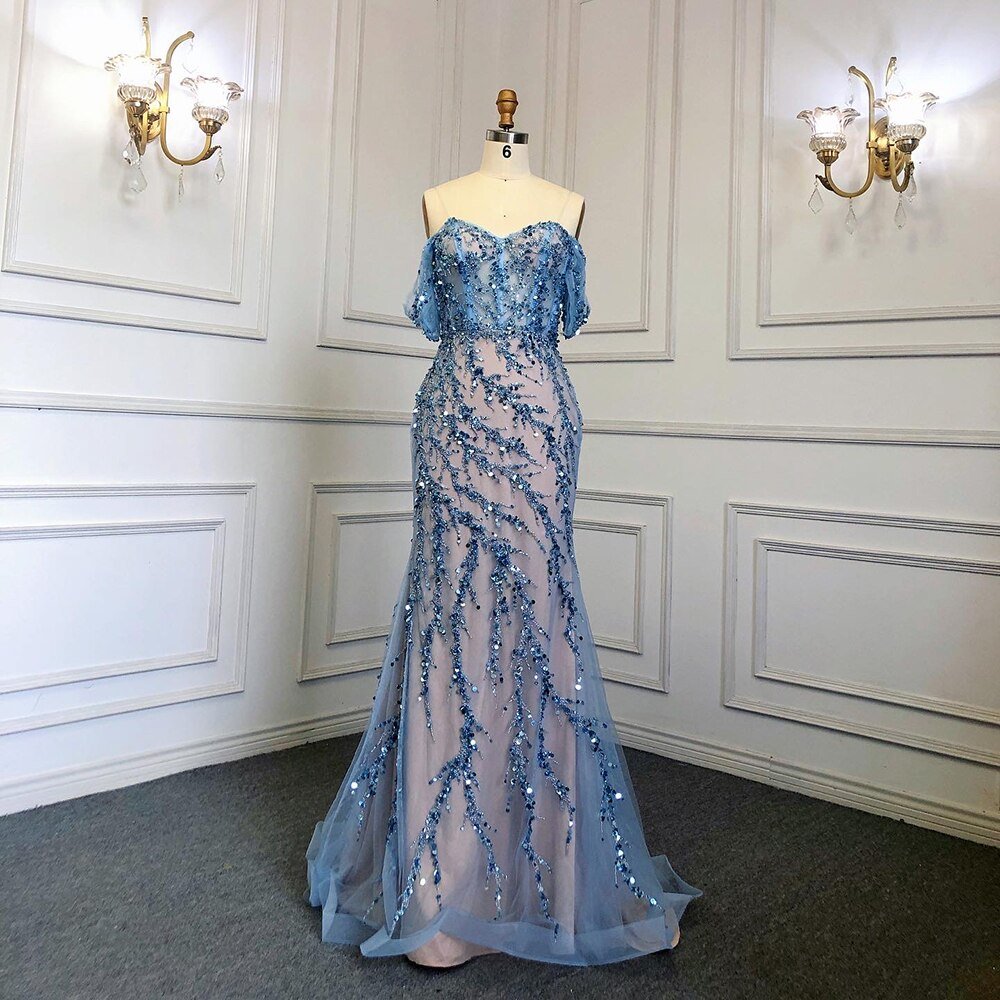 Mermaid Luxury Pink Evening Dresses Gowns Off The Shoulder - LiveTrendsX