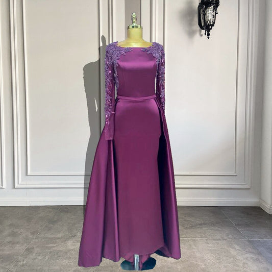 Mermaid Style Luxury Beaded Purple Satin Women Formal Evening Gowns - LiveTrendsX