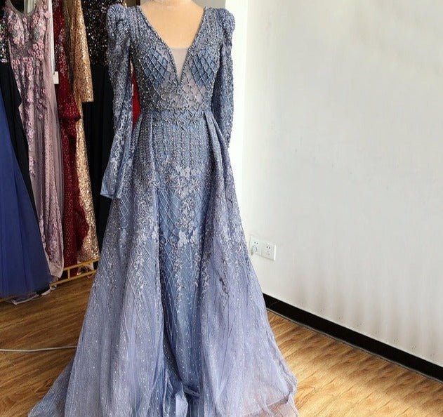 Mermaid V - Neck Long Sleeves Beading Crystal Formal Dress - LiveTrendsX