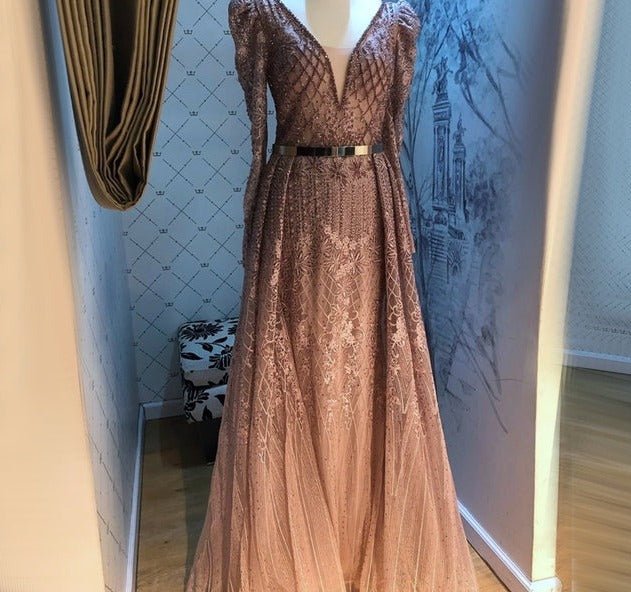 Mermaid V - Neck Long Sleeves Beading Crystal Formal Dress - LiveTrendsX