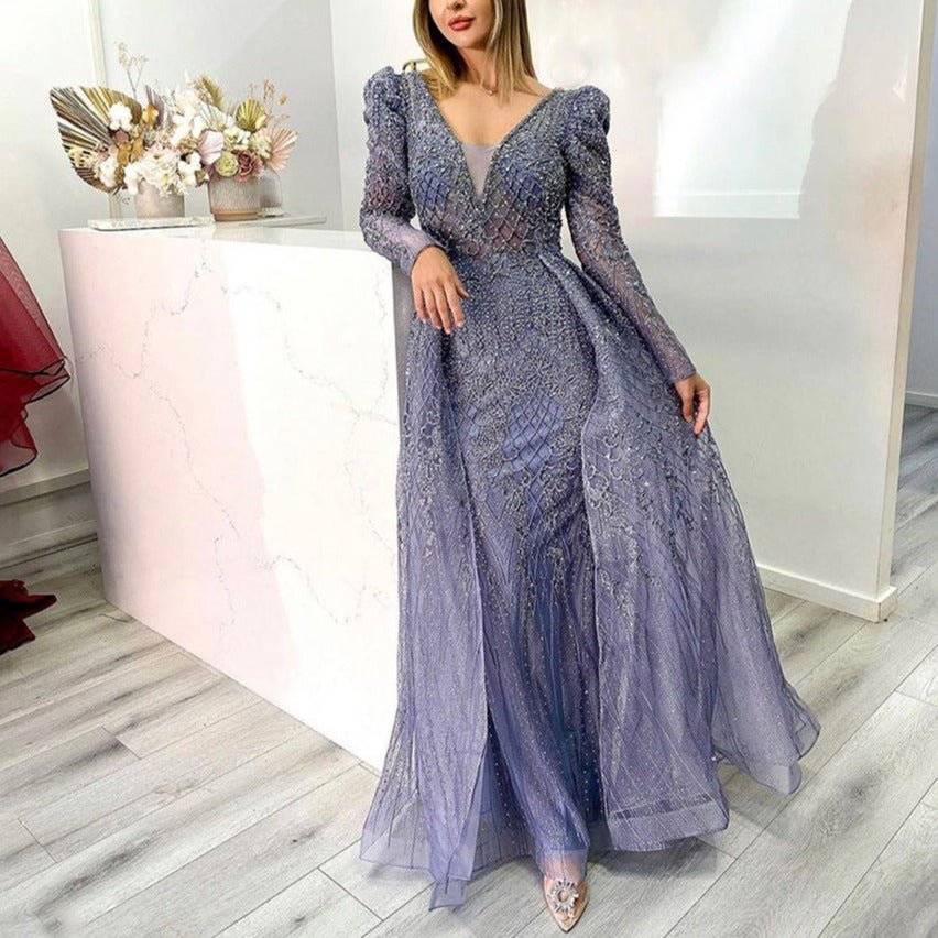 Mermaid V - Neck Long Sleeves Beading Crystal Formal Dress - LiveTrendsX
