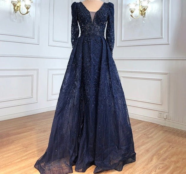 Mermaid V - Neck Long Sleeves Beading Crystal Formal Dress - LiveTrendsX